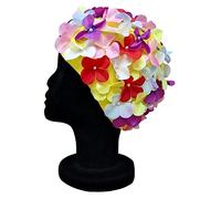 Blue Reef Leo Floral Femme Classique Rétro 3D Fleur Pétale Multicolore Jaune Rose Lilas Bleu Blanc Rouge Élégante Vintage Belle Bonnet de Bain Bonnet de Bain Taille Unique Adultes