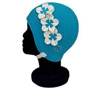 Blue Reef Riga Bubble Single Color Floral Femme Classique Rétro 3 Fleurs 2 Couleurs Trio 3D Pétale Élégant Vintage Bonnet de Bain Bonnet de Bain Taille Unique Adulte avec Sangle Réglable (Bleu)