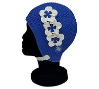 Blue Reef Riga Bubble Uni Floral Femme Classique Rétro 3 Fleurs 2 Couleurs Trio 3D Pétale Élégant Vintage Bonnet de Bain Bonnet de Bain Taille Unique Adulte avec Sangle Réglable (Bleu marine)