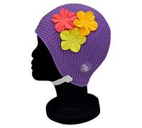 Blue Reef Rome Bubble Bonnet de bain pour femme Motif floral 3 fleurs 3D 3 couleurs tropicales Style vintage Avec sangle réglable Violet