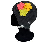 Blue Reef Rome Bubble Bonnet de bain pour femme Motif floral 3 fleurs 3D 3D Couleurs tropicales Élégant Vintage Bonnet de bain Taille unique Adulte avec sangle réglable (Noir)
