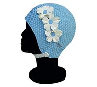 Blue Reef Tunis Bubble Bonnet de bain pour femme Motif floral 3 fleurs 2 rangées de couleurs 3D Style vintage élégant avec sangle réglable Bleu ciel Taille unique
