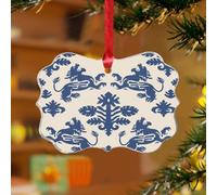 Blue Regalia Kylin Décoration de sapin de Noël Chinoiserie Motif oriental asiatique Élégant souvenir Disques en acrylique transparent Dragon chinois Gris Rouge Pendentif pour décoration de sapin de