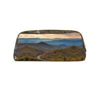 Blue Ridge Parkway Mountains Trousse en cuir avec fermeture éclair tridimensionnelle, simple et élégante, tendance et pratique, doré, Taille unique, Cartable