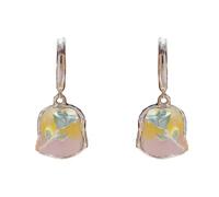 Blue Rose Earrings, Dangle Drop Earrings, Silver Flower Earrings, 18K Gold Plated Thick Silver, Gradient Enamel Yellow Pink, for Women Girls, Daily Casual Party Wedding