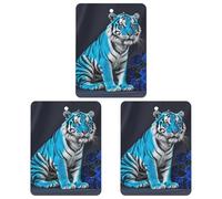 Blue Rose Tiger Lot de 3 désodorisants carrés à suspendre pour voiture, maison, bureau, style noir
