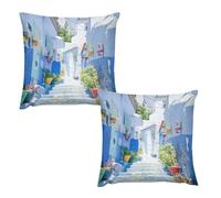 Blue SantoriniHousse De Coussin 12 "x12 Lot De 2 | en Tissu Épais Aspect Lin, Doux Et Décoratif pour Canapé Et Salon - Style Bohème Chic, Idéal pour Décoration Chambre, Beige Crème