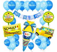 Blue School Banner Balloon For Boy, Blue Abc 123 Latex Balloons + Back To School Banner Decoration, Blue Star Garlands 4 Metres, For School Entrance Boys Decor