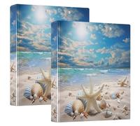 Blue Sea Ocean Beach Lot de 2 classeurs à 3 anneaux en PVC avec anneau en D et poche transparente pour fournitures de bureau 3,8 cm