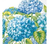 Blue Sea of Pink Blossoms Lot de 40 serviettes cocktail - 2 paquets de 20 unités | Motif hortensia sur blanc | 12,7 x 12,7 cm | 3 plis | Imprimé allemand, colorants non toxiques