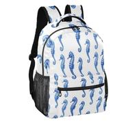 Blue Seahorse Sac à dos d'école sans couture avec doublure douce Taille S | Deux tailles : S 15 L, M 18 L, 4 petites poches intérieures divisées, excursion touristique pour garçons et filles