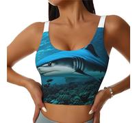 Blue Shark Print Gilet de sport pour femme avec coussinets amovibles doux et confortable pour course à pied yoga gym, noir, Taille S