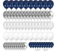 Blue Silver White Balloon - 70 Pcs Navy Latex Balloons And Metallic Confetti For Birthday, Wedding, Christening, Baby Shower Decoration
