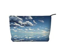 Blue Sky and White Clouds Printed Corduroy Cosmetic Bag - Sac de rangement pour femme avec fermeture éclair - Noir - Taille unique