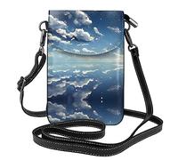 Blue Sky and White Clouds Printed Women Crossbody Phone Bag - Perfect for Travel and Shopping, Black, One Size