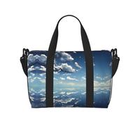Blue Sky and White Clouds Sac de voyage à bandoulière pour femme, sac à main décontracté avec fermeture éclair, convient pour le travail, les voyages, le fitness, les voyages, noir, taille unique