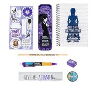Blue Sky Studios Mercredi Papeterie Pack de fournitures d'écriture sous licence, cadeau, carnet, crayons de couleur, stylo, boîte à crayons, taille-crayon, gomme, multicolore, Lot de papeterie