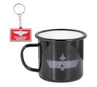 Blue Sky Studios Top Gun Maverick Mug Emaillé Noir avec Porte-clés Pete Mitchell - Ensemble d'accessoires de Collection pour Maison