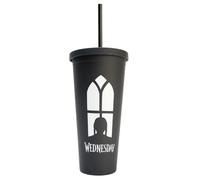 Blue Sky Studios Wednesday Travel Cup Bouteille d'eau avec paille intégrée 600 ml Produit sous licence Mercredi