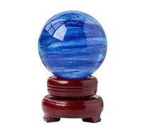 Blue Smelting Stone Quartz Crystal Ball Crystals Sphere Feng Shui Spiritual Tabletop Sculpture Ornaments with Stand,90mm