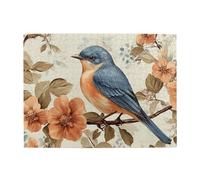 Blue Sparrows Are On The Branch Puzzle en bois de 500 pièces pour adultes - Puzzle stimulant pour jeu de taille 38,1 x 51,8 cm