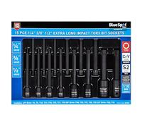 Blue Spot Tools T6-T70 Lot de 15 douilles Torx extra longues 6,35 mm, 9,5 mm et 1,27 cm