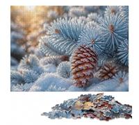 Blue Spruce Branch with Pine Cone ｜ Nature Ma Puzzle en Bois, 500 pièces | Cadeau pour amateur de puzzle: activité pour une soirée calme seul ou à plusieurs.