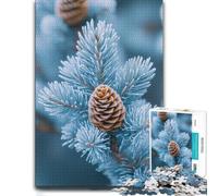 Blue Spruce Branch with Pine Cone ｜ Winter Fo Puzzle en Bois, 300 pièces | Le montage par zones du motif: une méthode de montage claire à la maison.