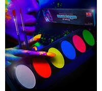 Blue Squid Neon Glow Palette de peinture professionnelle pour le corps et le visage - 6 x 10 g - Palette de couleurs néon - Kit de peinture professionnelle UV pour le corps et le visage