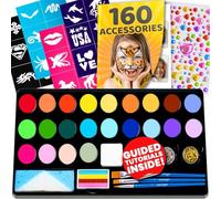 Blue Squid Palette Maquillage Enfants, 24 Couleurs Kit Maquillage Enfant, Lavable Peinture Visage Enfant, Avec 3 Pinceaux, 24 Pochoir, Maquillages Carnaval Halloween Cosplay Fête D'anniversaire