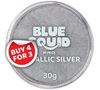 Blue Squid PRO Peinture du Visage - Argent métallique (30gm), Fournitures professionnelles de maquillage à base d'eau pour adultes, enfants et SFX