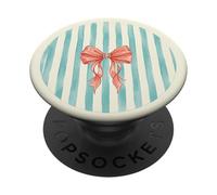 Blue Stripe Bow Aesthetic Vintage Graphic Illustration PopSockets PopGrip Adhésif