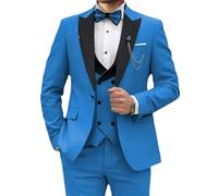 Blue Suit for Men 3 Piece One Breasted Suit Men Wedding Prom Business Blazer Vest and Pants with Blue X Small
