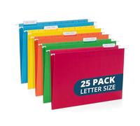 Blue Summit Supplies Lot de 25 dossiers colorés à suspendre, format lettre avec onglets, renforcés pour classement et organisation au bureau - Couleurs assorties
