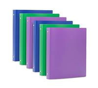 Blue Summit Supplies Lot de 6 classeurs en plastique à 3 anneaux, 2,5 cm, en plastique flexible léger de 2,5 cm, avec couverture souple et poche, classeurs pliables bleus, verts et violets, couleurs
