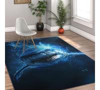 Blue tapis 160x200cm for salon Animal antiderapant Backing lavable carpette Marine Life Large descente de lit a Fierce Great White Shark motif resistant aux taches Home Decor chambre Creative