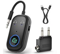 Blue Teeth Transmetteur Récepteur 2 en 1 Blue-tooth 5.3 Mains Libres Appels Musique Adaptateur, Compatible avec Deux Casques Sans Fil, Récepteur Audio pour Avion, TV, Stéréo
