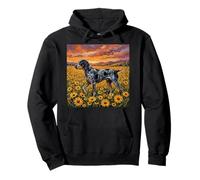 Blue Tick Coonhound Dog and Spring Flowers at Sunset Illustration Sweat à Capuche