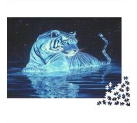 Blue Tiger Starry Night 100% Recycled Cardboard Glowing Blue Tiger 1000 Piece Jigsaw for Adults Unique Beautiful Decoration Puzzle 52x38cm/1000pcs
