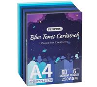 Blue Tones PAC06MX2 Lot de 60 feuilles de papier cartonné lourd 6 couleurs A4 250 g/m² pour imprimantes, fabrication de cartes, loisirs créatifs, scrapbooking