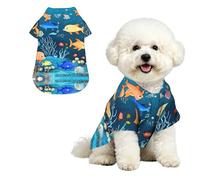 Blue Underwater World of Fish L Chemise hawaïenne pour petits chiens - Tenue d'été mignonne pour la plage - Vêtement doux et respirant avec boutons