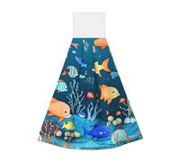 Blue Underwater World of Fish Lingettes absorbantes en velours corail à suspendre pour cuisine, salle de bain, camping, extérieur et plus encore