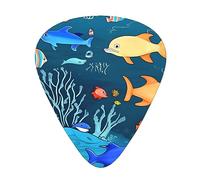 Blue Underwater World of Fish Lot de 12 médiators résistants à l'usure pour guitare, basse, guitare électrique, ukulélé, fin, moyen et lourd