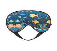 Blue Underwater World of Fish Masque doux pour les yeux, imprimé sur toute la surface, 96 % polyester, 4 % élasthanne