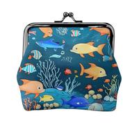 Blue Underwater World of Fish Petit porte-monnaie rectangulaire pour femme avec fermeture à baiser, format de poche, mini porte-monnaie pour femme