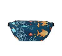 Blue Underwater World of Fish Sac banane à bandoulière Grande capacité, imperméable et résistant à la poussière, fermeture éclair sécurisée, convient pour les voyages et les activités de plein air