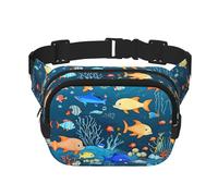 Blue Underwater World of Fish Sac banane carré double couche avec sangle réglable pour activités de plein air, noir, taille unique, Noir , Taille unique