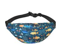 Blue Underwater World of Fish Sac banane de voyage tendance, adapté pour le sport, la course à pied, le cyclisme, les voyages, la pêche pour garçons, grand sac banane à bandoulière, noir, taille