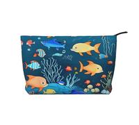 Blue Underwater World of Fish Trousse à maquillage tendance en velours côtelé avec fermeture éclair Convient pour les voyages, le camping et une utilisation quotidienne