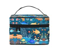 Blue Underwater World of Fish Trousse de maquillage de voyage pour femme Grande capacité 22,9 x 16,5 x 15,7 cm